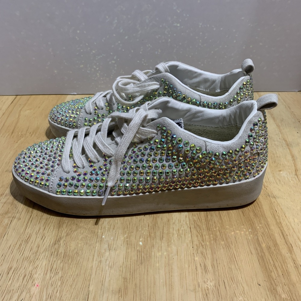 Mi.im Shoes Sneakers Size 7 Lace Up Rhinestone Suede ‎ Goldie Rubber Sole